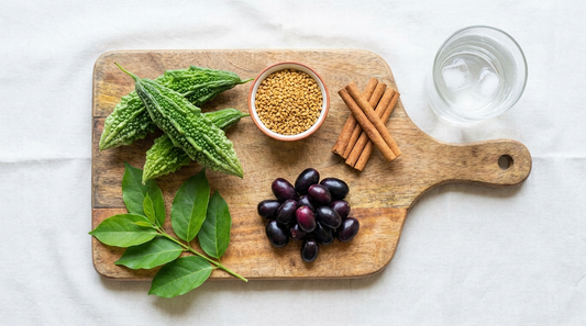 Ayurvedic herbs and diet traditionally used to support healthy sugar metabolism