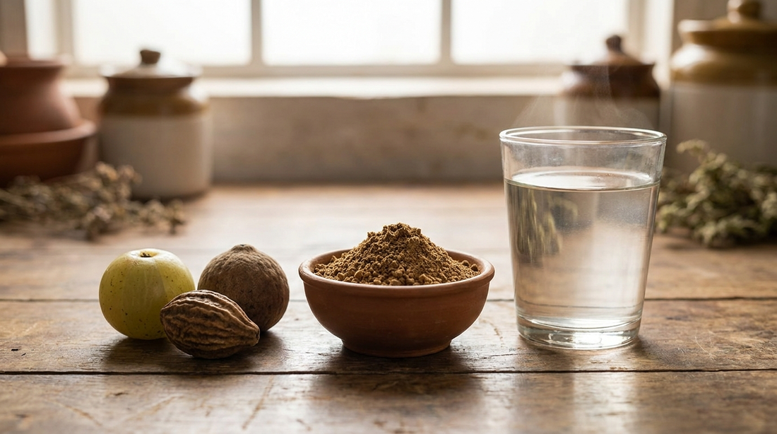Triphala - amla, haritaki and bibhitaki - classical Ayurvedic remedy for gut health and regularity