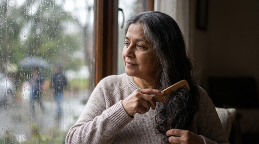 Monsoon hair fall and scalp care - Indian woman combing healthy hair