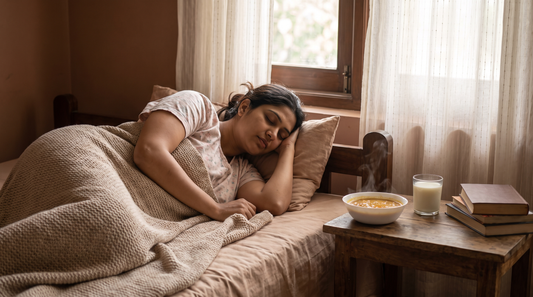 Postnatal nourishment in Ayurveda - new mother resting with nourishing food
