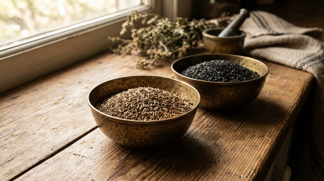 Gajar Beej and Kaale Til seeds for women's monthly cycle support - Ayurvedic seed cycling